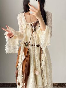 1 Cabinet Big Bang Bohemian Waist Hugging Tassel Mesh Northwest Desert Wear Vacation Short Sling Dress