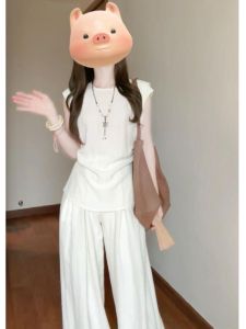 CHANGTONG | Loose Feelings Korean Style Two-Piece Set Long Pants Wide Leg Youthful Fashion Cotton Round Neck Pullover For Ages 18-25