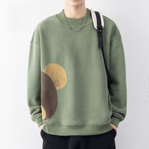 ROMON | Lormen Mens Thickened Fleece Sweatshirt Long Sleeve Round Neck Base Shirt Spring Autumn New Style Fashion Urban Casual Top