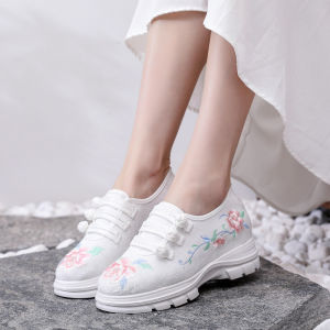 Autumn Han Dynasty Beijing Traditional Embroidered Shoes Ethnic Style Hidden Heel Womens Shoes Lightweight Casual Sports Artsy Cheongsam Shoes