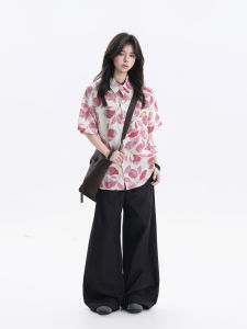 zuocisankon | Hawaiian Holiday Ice Silk Loose Couples Short Sleeve Shirt