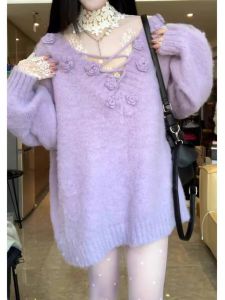 Christmas New Year Red V-Neck Knitted Sweater Coat Womens Style 2025 New Spring Lazy High-End Feeling Long Sleeve Top