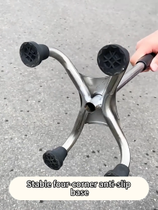 【Local Delivery】 Quad Cane Walking Stick for Elderly – Adjustable 9-Level Height Anti-Slip 4-Leg Support Senior Aid Crutch Tongkat 4 Kaki Wide Base