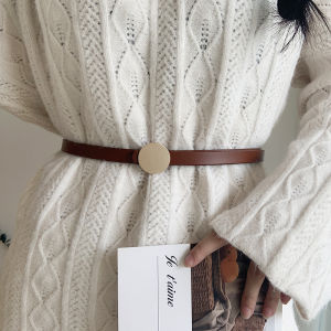 Womens Skinny Dress Belt Black Genuine Leather Smooth Buckle Decoration Simple Versatile Two-Layer Cowhide Alloy Clasp