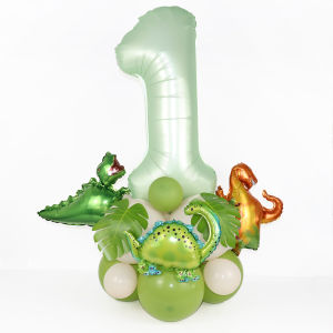 21pcs ธีมไดโนเสาร์ Avocado สีเขียวจํานวนบอลลูนชุดเด็ก 1 2 3 4 ปี Happy Birthday PARTY ตกแต่งพื้นหลัง Photo PROP