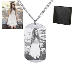 Personalization Necklace men women Custom Photo Necklace Valentines Day Gift Birthday Gift men women Stainless Steel Necklace Name Photo Charm Engrave Stainless Steel ID Pendant N