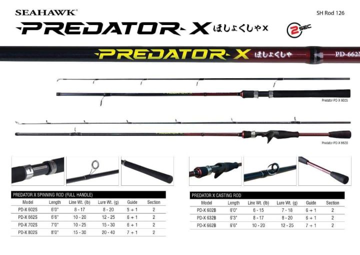 JORAN SEAHAWK PREDATOR BC SPINNING 632 662 702 CARBON ROD Rod