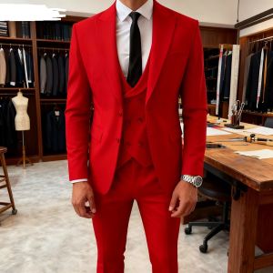 Solid Suits for Men Slim Fit Luxury Wedding Tuxedos Fashion Mens 3 Pieces(Blazer+Vest+Pants)Peak Lapel Suits Jacket for Business