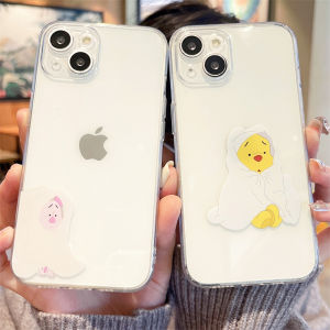 Cute Cartoon Winnie the Pooh Couple Phone Case Full Cover Transparent Silicone Soft Shell for  14 pro Max 13 Mini 12 11 7/6P