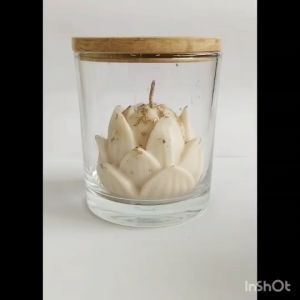 เทียนหอมลายดอกบัว เทียนไขข้าวหอม เทียนหอมออร์แกนิค กลิ่นมะลิ สำหรับให้ความหอม หรือบูชาพระ เทียนหอมไขข้าวหอมแท้100%