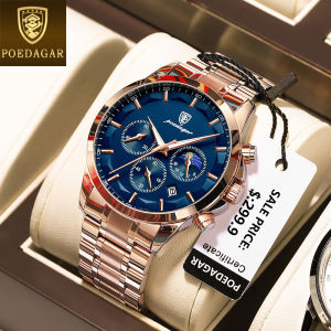 POEDAGAR multifunctional watch for men chronograph waterproof original luxury stainless steel sapphire mirror calendar luminous sports watch