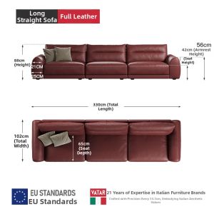 VATAR | Wine Red Minimalist Design Genuine Leather Sofa
