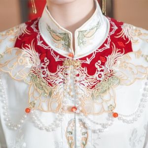 Red Wedding Cheongsam Skirt Set Large Size for Bride Autumn Winter New Chinese Style National Fashion Customized Ceremony Dress