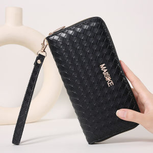 Ví Da Dệt Dài Thời Trang Cho Nữ Có Khóa Kéo Dung Tích Lớn Ví Đựng Thẻ Cầm Tay Ví Da PU Phong Cách Châu Âu Cho Thanh Thiếu Niên