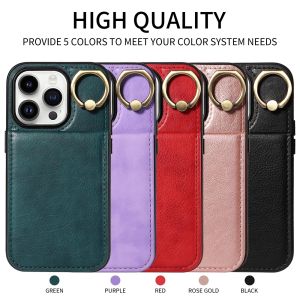 Magnetic Ring Buckle Leather Wallet Card Slot Phone Cases