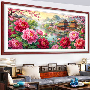 QIANHONGXIU | High-End Traditional Chinese Style Water and Mountain & Peony Large-Scale Cross Stitch