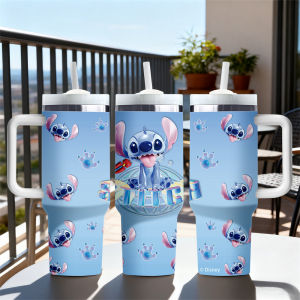 Disney | 1pc 40oz Cartoon Stitch Stainless Steel Water Bottle Insulated Tumbler Cup for Hot & Cold Drinks with Handle & Straw Daily Use
