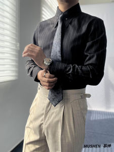 Musesin Mens Long Sleeve Button up Shirt Slim Fit Business Casual Striped Anti-Wrinkle Commute Leisure Extra Long Axis Shirt