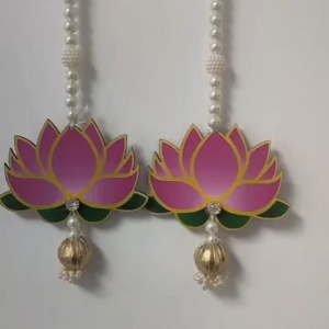 Handmade Lotus Wall Hanging with Gota Ball | MDF Lotus Hanging for Navrathri Deepavali Pooja & Festive Décor | Size - 18 Inch | Pack of 1 Pc