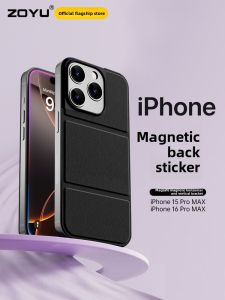 Zoyu | Zoyu Ultra-Thin Magnetic Back Adhesive iPhone Case Protective Cover Rotatable Stand Apple 15/16 Pro Max Compatible Leatherette
