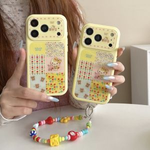 Sanrio | Cute Cartoon Splice Hello Kitty Flower Phone Case For iphone 17 16 15 Pro Max 17 Camera Shockproof Protective Cover With Chain