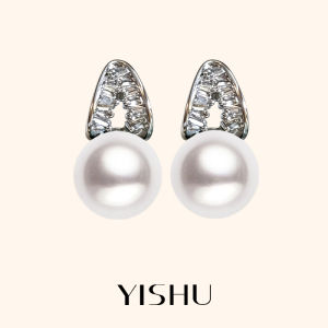 YISHU | Elegant Pearl and Diamond Earrings Sterling Silver