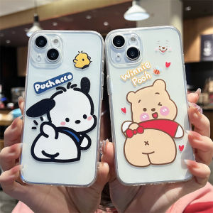 เคสโทรศัพท์ซิลิโคนป้องกันแบบเต็มจอลายการ์ตูนพัชกี้และวินนี่สำหรับคู่รัก iPhone 14 pro Max Apple 13 12 15 โปร 16 8 plus 76