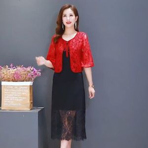 Womens Cardigan Shawl Outer Wear Loose and Thin Large Size Fashion Lace Hollow Sunscreen Short All-match Coat Top