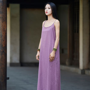 ฤดูใบไม้ผลิและฤดูร้อน เสื้อกั๊กผ้าลินินคอตตอนสำหรับผู้หญิงใหม่สไตล์ย้อนยุค กระโปรงยาวทรงหลวม กระโปรงยาวทรงหลวม เสื้อกั๊กสายเดี่ยว