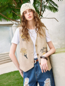 Toyouth | Retro V-Neck Horse Embroidery Lyocell and Linen Vest Womens Summer New Fashion