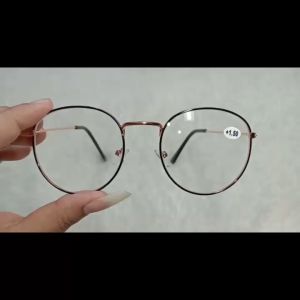 Kacamata Rabun Dekat Plus +1.00 s/d +3.00 Full Bingkai Warna Gold Meta Emas Lensa Bening Ada Nosepad Gaya TERBARU Retro Vintage Korea Style - FREE HARDCASE