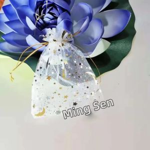 Bộ 50 Trăng Sao Đàn Organ Túi Đựng Trang Sức Voan Sheer Dây Rút Tặng Túi Cho Tiệc Cưới Ủng Hộ Trang Sức Người Tổ Chức