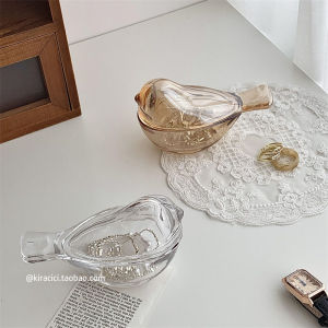 Creative Retro Amber Transparent Glass Bird Jewelry Box: An Ins Style Earring & Ring Storage Solution