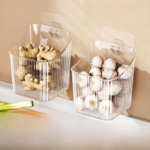 Kitchen Storage Box Wall Mounted Basket for Onion Garlic Ginger Spice Organizer Multi Functional Plastic Shelf Space Saver