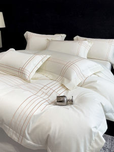 Luxurious Hotel Style 100% Cotton Satin Embroidered Line Bedding Set