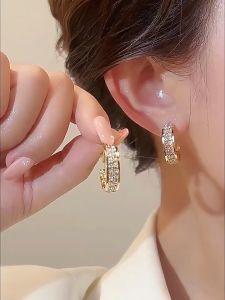 Gold 18k Pawnable Legit Earrings Womens Opal Micro Set Shell Zircon Wedding Jewelry Girlfriends Gift Earring Hypoallergenic Female Temperament Niche Triangular Twist Design Earrings Fashion Jewellery