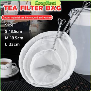 C.N. Reusable Mesh Milk Tea Filter Bag With Handle Steel Ring Cotton Cloth Filter Kitchen Accessories