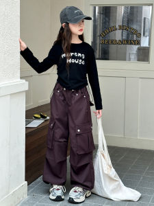 MPW | Trendy Korean Style Letter Print Long Sleeve Cargo Pants Set For Girls Autumn Fashionable Kids Clothing Two-Piece Outfit