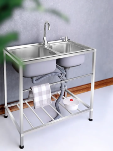 XCHENG 304 Stainless Steel Kitchen Sink Lababo Complete SET 80*45*75cm Load-bearing 800kg with Drain pipes and faucets and brackets vertical sink wash basin wash vegetable basin Outdoor Sink Double Sink