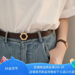 Black Floral Design Thin Belt Womens Summer Versatile Jeans Decorative Waist Belt Fashionable Accessory for Young Ladies