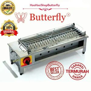 Kompor Panggangan SosisSateIkanAyamBBQ Full Stainless Gas Lpg Tanpa Asap Bakaran Infrared Merk Butterfly BBQ P001