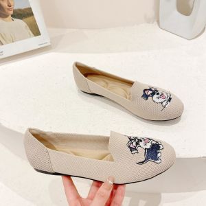 REREJOY Spring Summer New Knitted Fly Princess Shoe Breathable Flat round Head Womens Single Shoes Casual Roman Style Embroidery