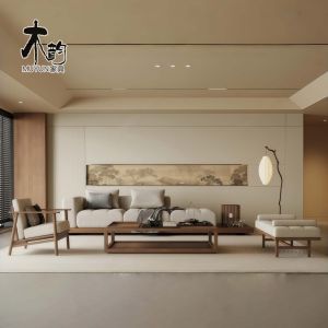 Song Style Aesthetic Straight Row Sofa Wabi Sabi Fabric Sofa Villa Hotel Sample Room Reception Area Sofa Artistic Style U-Shape