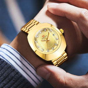 VA VA VOOM ยี่ห้อ Creative Oval Mens นาฬิกาควอตซ์สแตนเลสสตีลเข็มขัด 3Bar Gold Gorgeous Rhinestone นาฬิกาข้อมือ