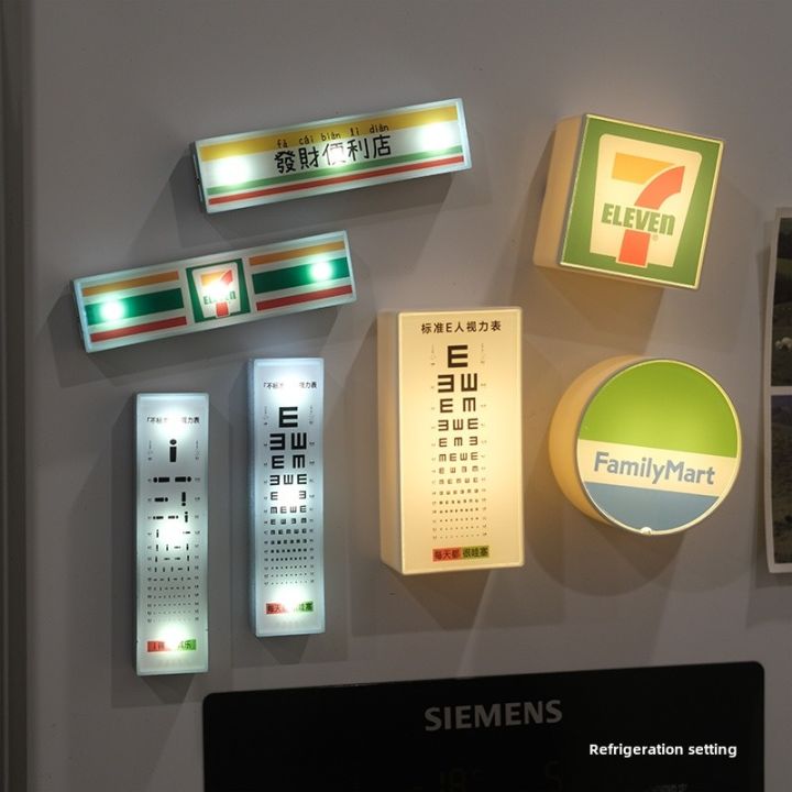 Mini LED Lighted Magnetic Fridge Magnet 711 Convenience Store Sign Micro Model Hole Board Decoration Creative Cultural Gift