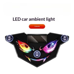 Aitemay Solar Car Demon Eye LED Ambient Light Type C Rechargeable Wireless Atmosphere Lamp Suction Cup Mount Cool Devil Eyes Decoration For Auto Interior Exterior Door Window Universal