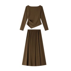 Vimly | Đầm Công Sở Phong Cách Elegante Nâu Cà Phê