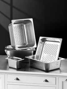 Stainless Steel Rectangular Filter Box Fried Food Tray Punching Numbered Basin American Style Pure Color Fast Food Restaurant