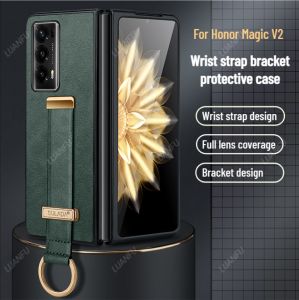 Case for Honor Magic V2 Case Premium Leather Wristband Protective Case Lens Protection Anti Drop Shockproof Fingerprint Proof Phone Case