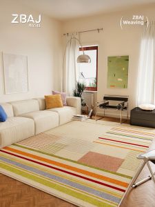 ZHIBAIJIA | Colorful Striped Dopamine Carpet For Living Room Bedroom Decoration